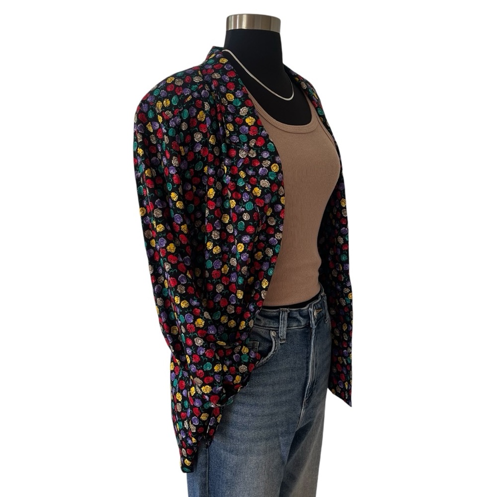 Vintage Colorayons multicolor floral blazer black single breasted oversized M - Picture 4 of 13